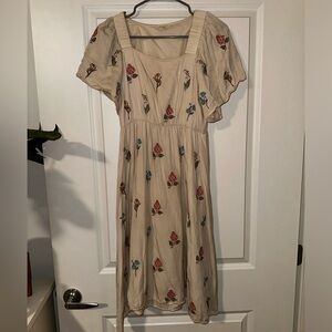 Cream Floral midi dress